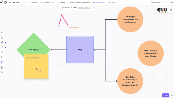 Screenshot of ClickUp Whiteboards